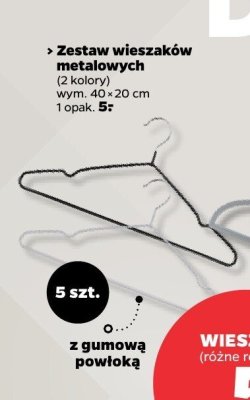 Zestaw wieszaków metalowych (2 kolory) wym. 40×20 cm, 5 szt. promocja w Netto
