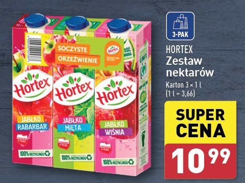 Nektar jabłko-rabarbar + jabłko-mięta + jabłko-wiśnia Hortex promocja