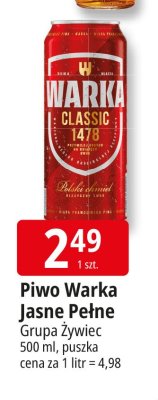 Piwo Warka Jasne Pełne promocja w Leclerc