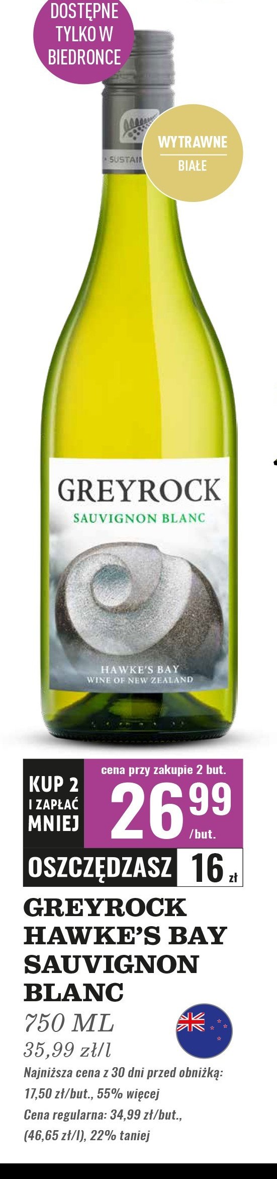Wino GREYROCK HAWKE'S BAY SAUVIGNON BLANC promocja