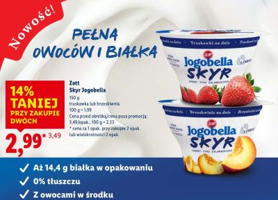 Jogurt skyr Jogobella truskawka Zott promocja w Lidl