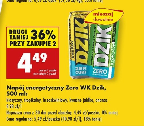 Napoj energetyczny peach zero WK DZIK promocja