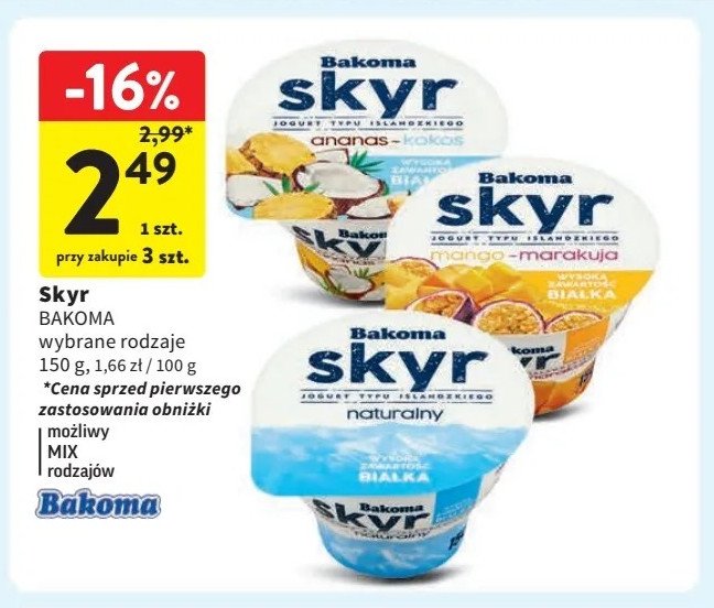 Jogurt naturalny Bakoma skyr promocja w Intermarche