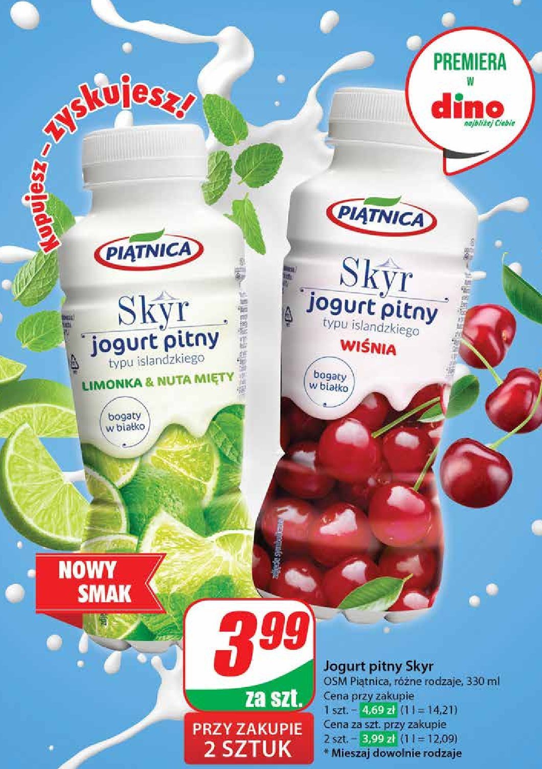 Jogurt pitny limonka z nutą mięty Piątnica skyr promocja