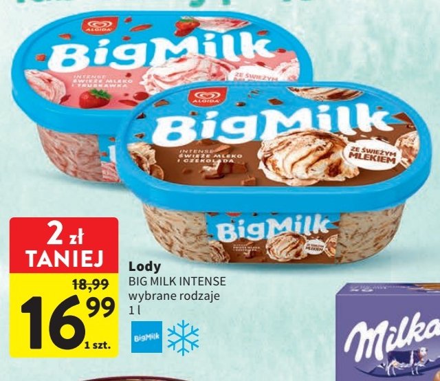 Lody świeże mleko i truskawka Algida big milk promocja