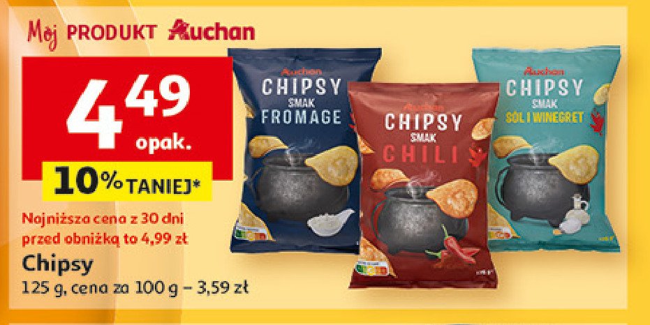 Chipsy z solą i vinegret Auchan różnorodne (logo czerwone) promocja