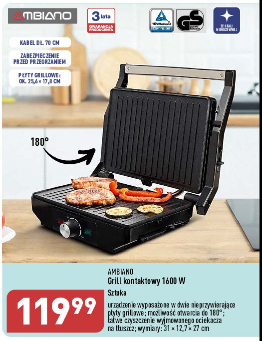 Grill kontaktowy 1600 w AMBIANO promocja