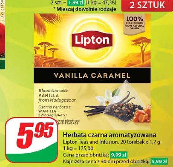 Herbata czarna vanilla caramel Lipton promocja w Dino