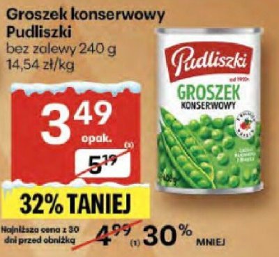 Groszek konserwowy Pudliszki bez zalewy promocja w Delikatesy Centrum