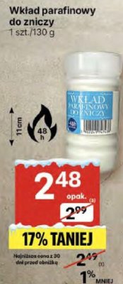 Wkład parafinowy do zniczy 1 szt./130 g promocja w Delikatesy Centrum