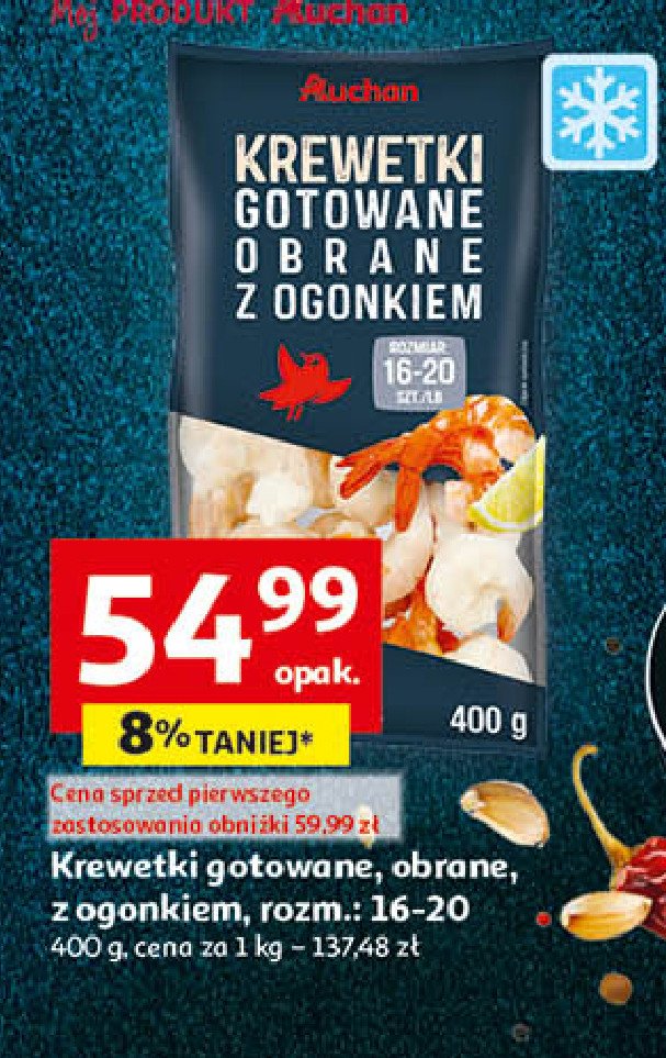 Krewetki gotowane obrane z ogonkiem Auchan promocja