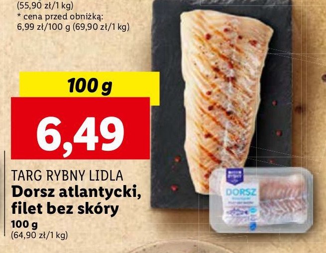 Dorsz atlantycki - filety bez skóry Rybny targ lidla promocja