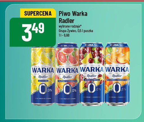 Piwo Warka radler wiśnia z cytryną 0% promocja