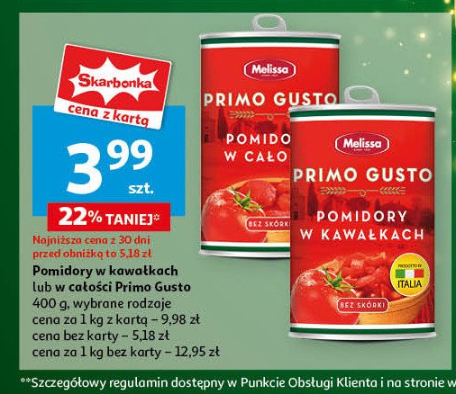 Pomidory w kawałkach Melissa primo gusto tomatera promocja w Auchan