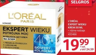 Krem na dzień i na noc L'Oreal Expert Wieku 40+ promocja w Selgros