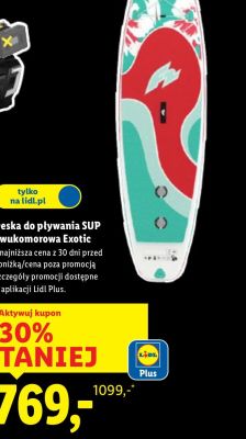 Deska do pływania SUP dwukomorowa Exotic promocja w Lidl