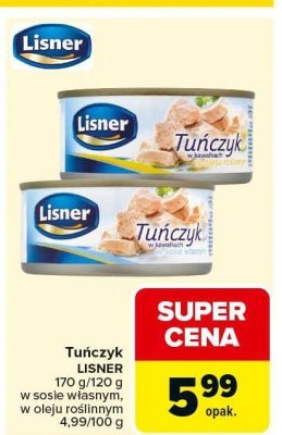 Tuńczyk Lisner w sosie własnym 170g promocja w Carrefour Market