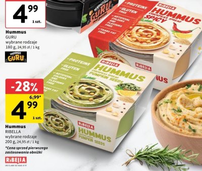 Hummus GURU wybrane rodzaje promocja w Intermarche