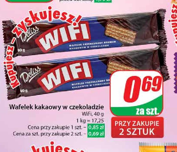 Wafelek kakaowy w czekoladzie Wifi promocja w Dino