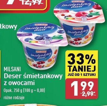 Deser śmietankowy z owocami ogrodowymi Milsani promocja