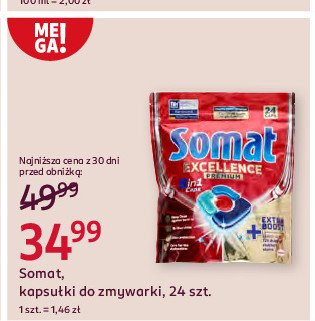 Kapsułki do zmywarki Somat excellence premium 5in1 promocja w Rossmann