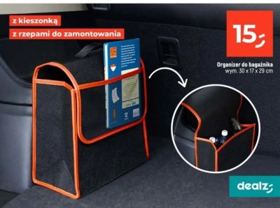 Organizer do bagażnika z kieszonką i rzepami do zamontowania promocja w Dealz