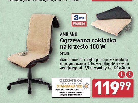 Nakładka na krzesło ogrzewana 100 w AMBIANO promocja w Aldi