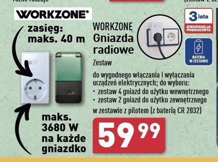 Gniazdka wewnętrzne WORKZONE promocja w Aldi