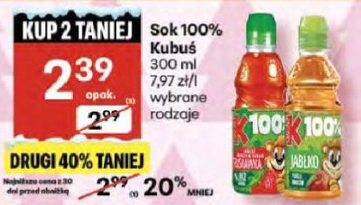 Sok 100% Kubuś promocja w Delikatesy Centrum