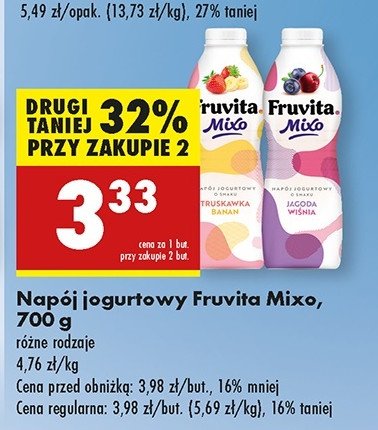 Napój jogurtowy jagoda wiśnia Fruvita mixo promocja