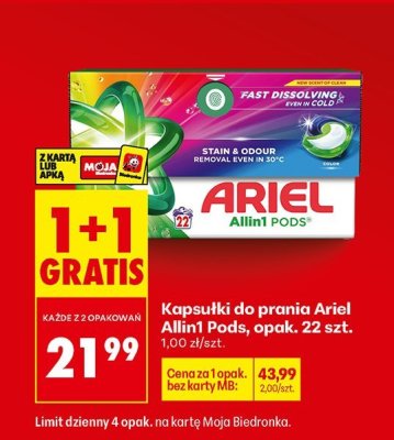 Kapsułki do prania Ariel Allin1 Pods, opak. 22 szt. promocja w Biedronka