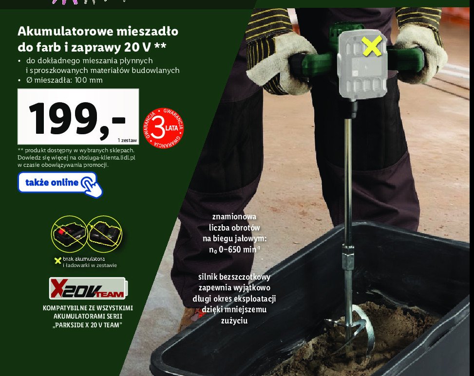 Mieszadło akumulatorowe 20v Parkside promocja