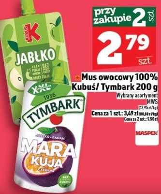 Mus owocowy 100% Kubuś 200g promocja w TOPAZ