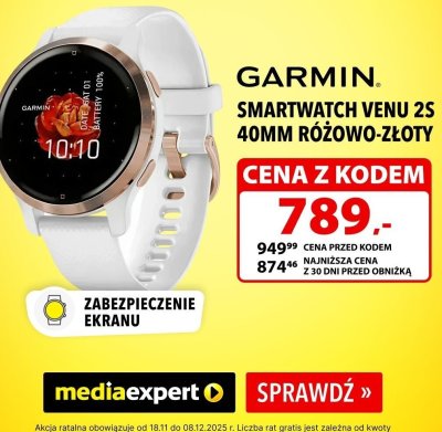 Smartwatch Venu 2S 40mm różowo-złoty promocja w Media Expert