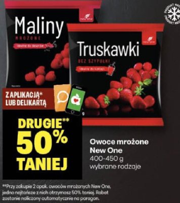 Owoce mrożone New One truskawki, maliny promocja w Delikatesy Centrum
