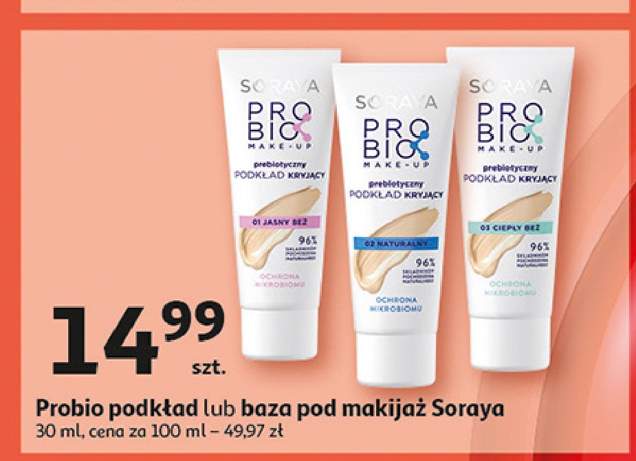 Podkład do twarzy 03 ciepły beż Soraya probio make-up promocja w Auchan