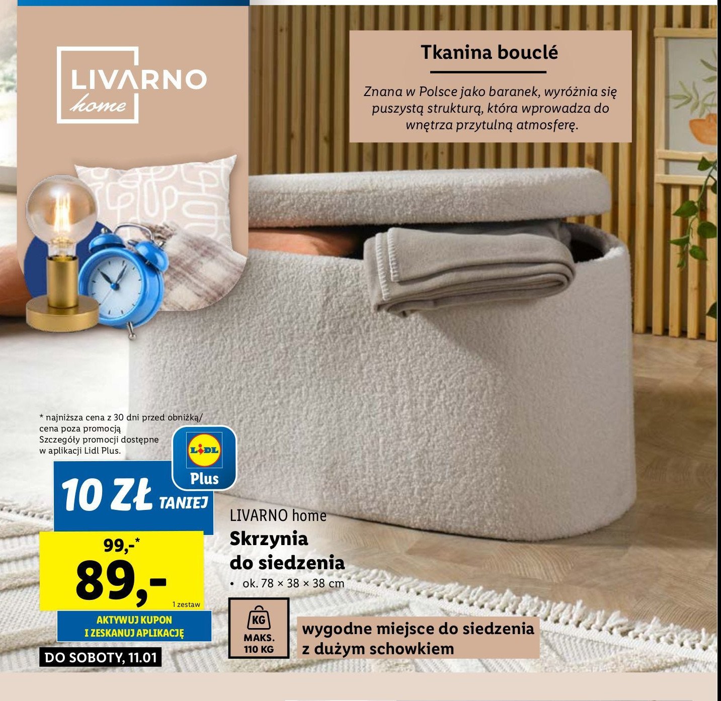 Skrzynia do siedzenia 78 x 38 x 38 cm LIVARNO HOME promocja