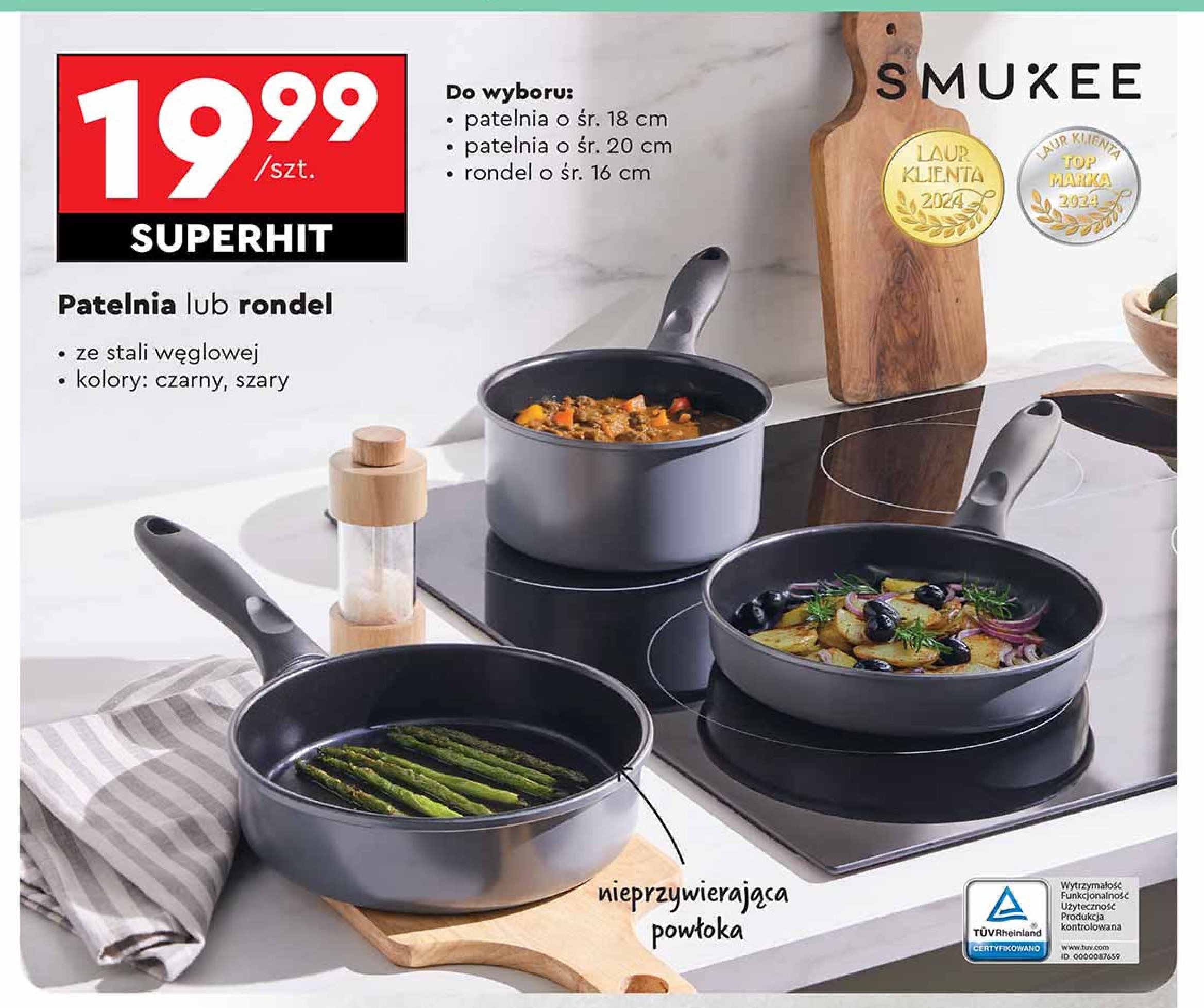 Patelnia 18 cm Smukee promocja w Biedronka