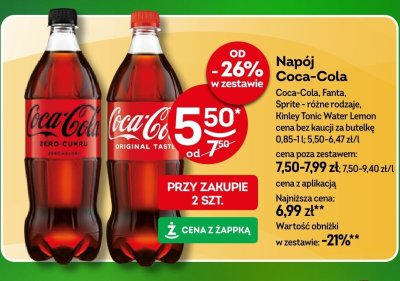 Napój Coca-Cola, Fanta, Sprite - różne rodzaje, Kinley Tonic Water Lemon promocja w Żabka