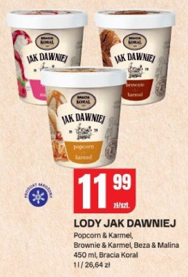 Lody Jak Dawniej Popcorn & Karmel, Brownie & Karmel, Beza & Malina 450 ml, Bracia Koral promocja w Chorten