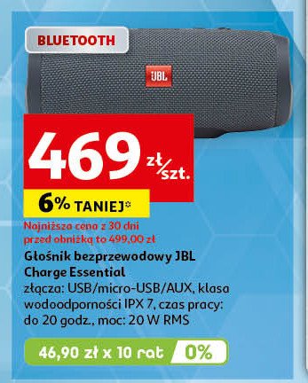 Głośnik bezprzewodowy charge essential Jbl promocja w Auchan