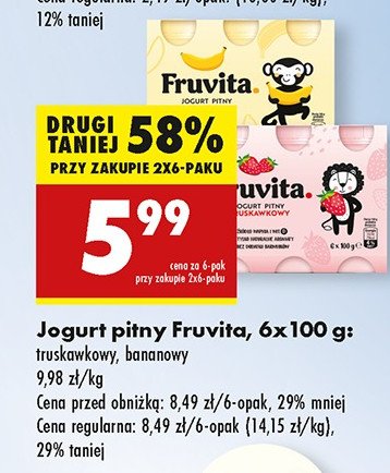 Jogurt pitny bananowy Fruvita promocja w Biedronka