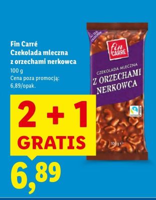 Czekolada mleczna z orzechami nerkowca 100 g 2+1 GRATIS promocja w Lidl