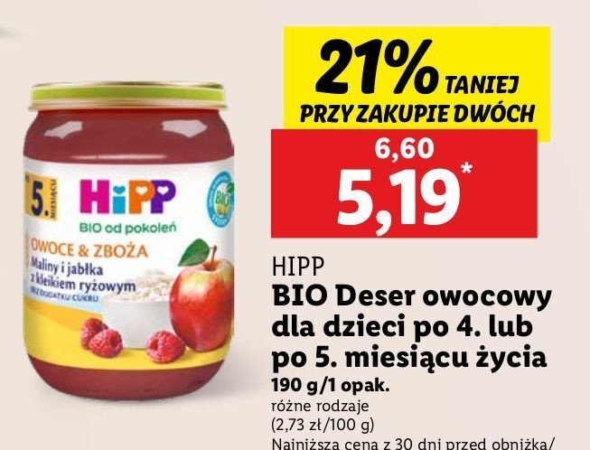 Maliny i jabłka z kleikiem ryżowym Hipp owoce i zboża promocja