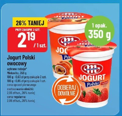Jogurt Polski owocowy wybrane rodzaje Mlekovita 350g promocja w POLOmarket