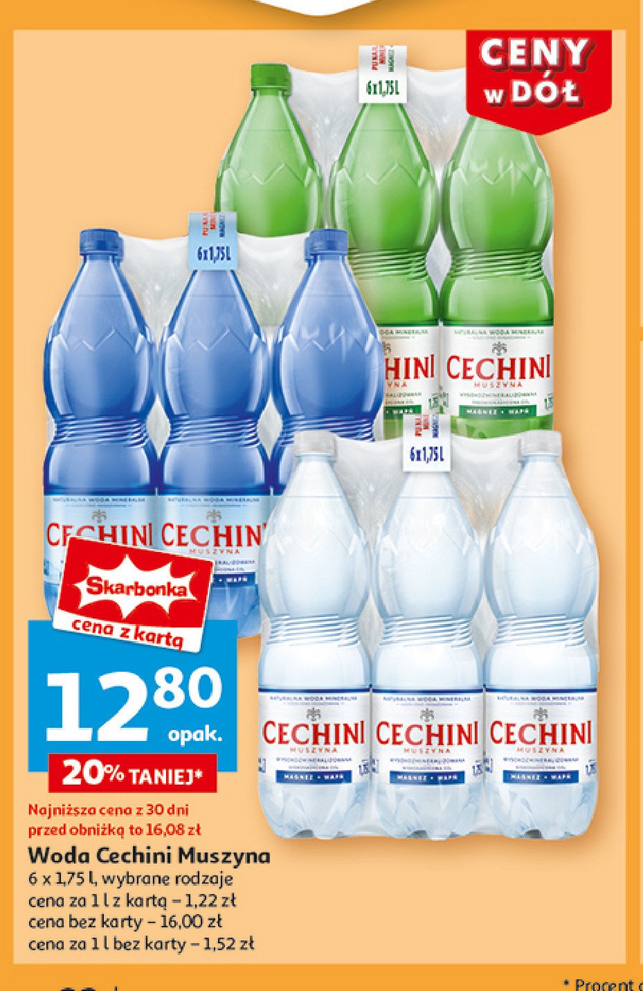 Woda gazowana Muszyna cechini promocja w Auchan