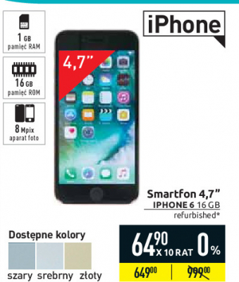 Smartfon 16 gb space gray Apple iphone 6 promocja