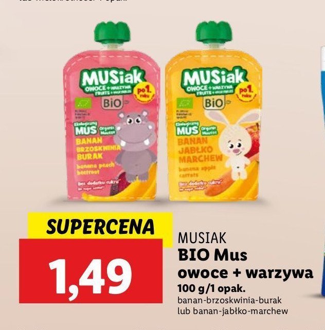 Mus banan brzoskwinia burak MUSIAK promocja