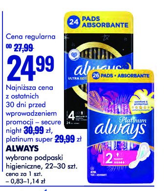 Podpaski super Always platinum promocja