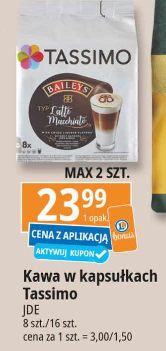 Kawa latte macchiato TASSIMO BAILEYS promocja w Leclerc